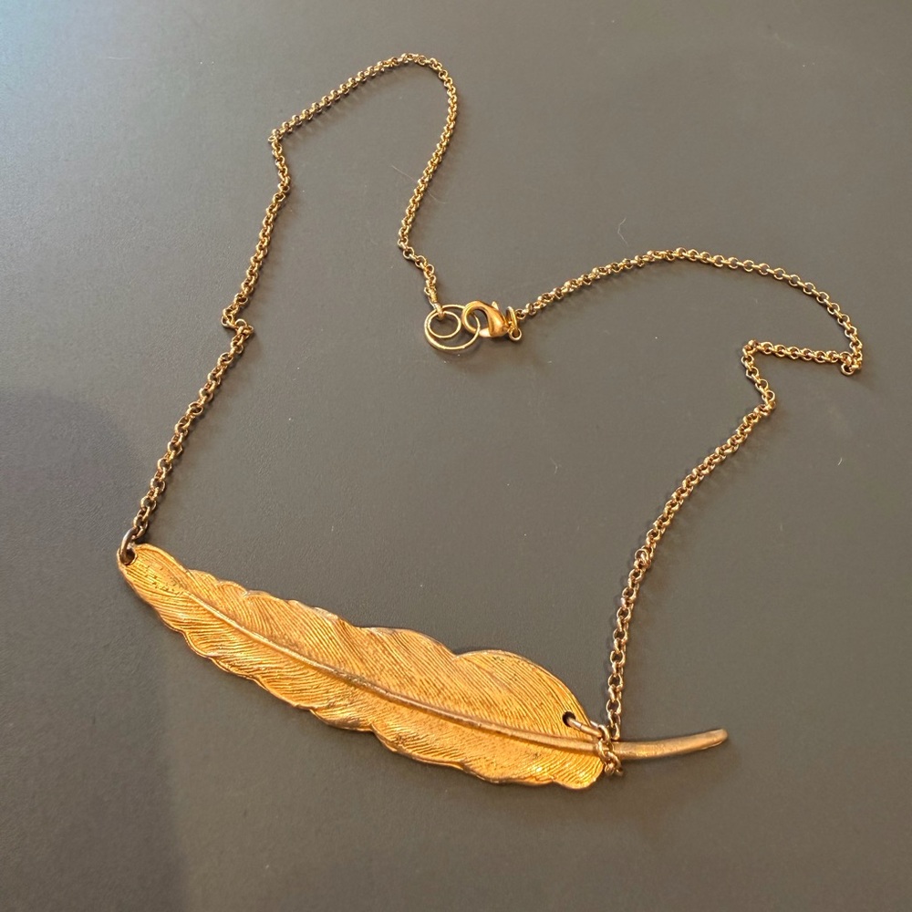 Gold Feather Pendant Necklace - Picture 5 of 9